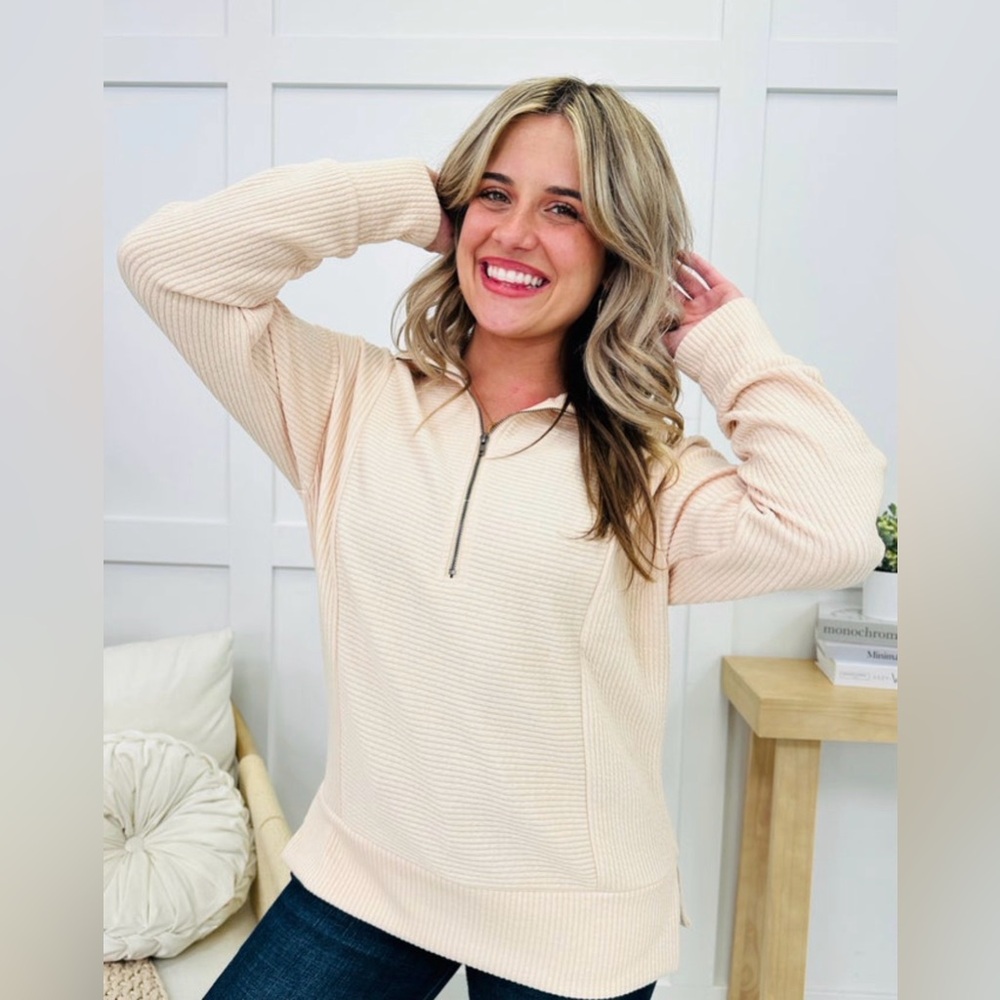 Staccato Cream Ribbed Quarter-Zip Sweatshirt
